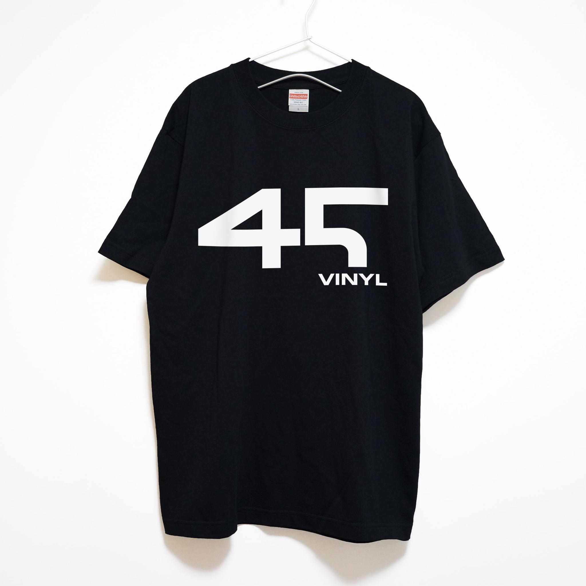 45回転レコード盤のロゴデザイン 音楽系Ｔシャツ プレミアム生地 【ブラック】 やや厚めの半袖クルーネック