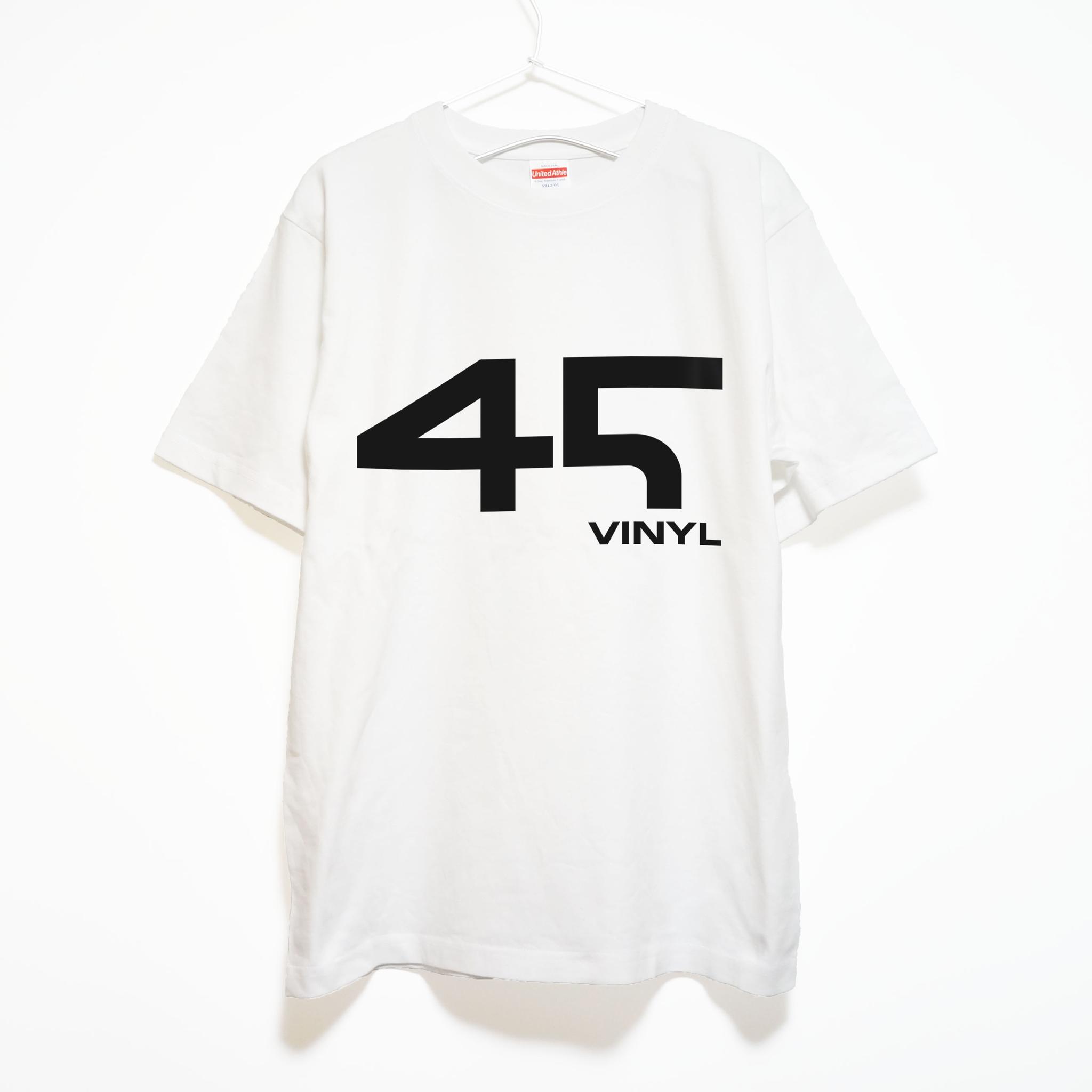 45回転レコード盤のロゴデザイン 音楽系Ｔシャツ プレミアム生地 【ホワイト】 やや厚めの半袖クルーネック