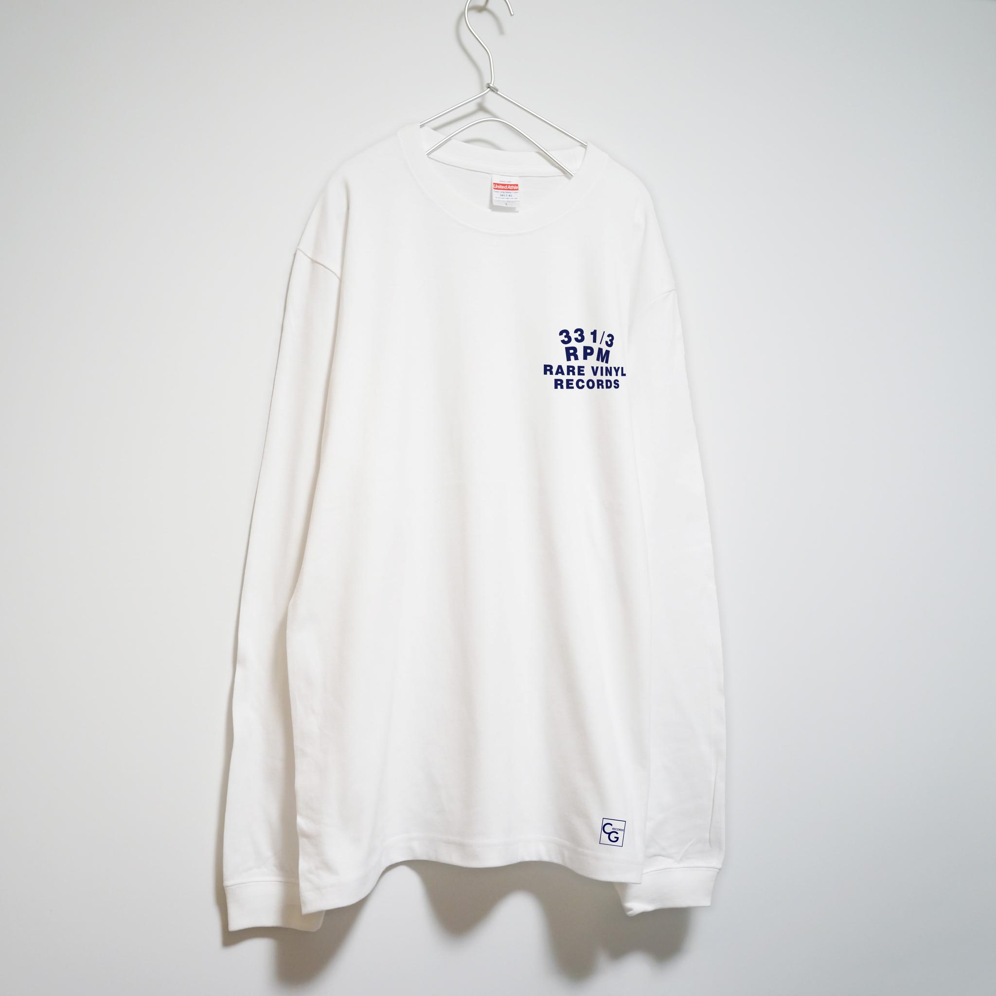 レアなレコードが大好きな方必見 33回転 音楽系ロンT 【ホワイト】 長袖クルーネック リブ袖 ビッグサイズもあり | 2枚目