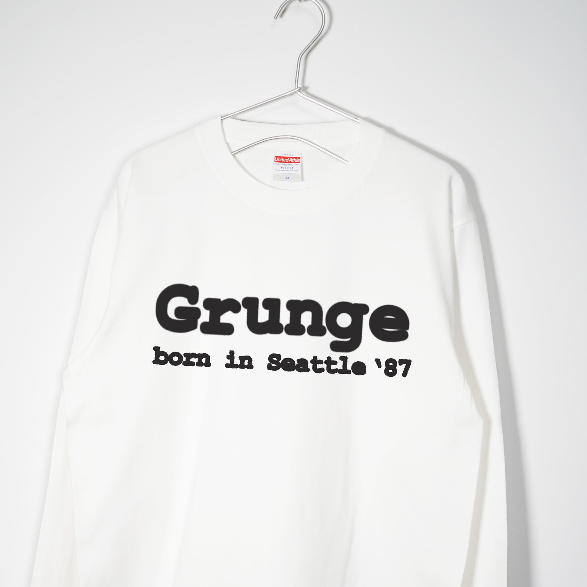 グランジ　オルタナロック音楽系ロンT【ホワイト】 長袖クルーネック リブ袖 ビッグサイズもあり1枚目の画像