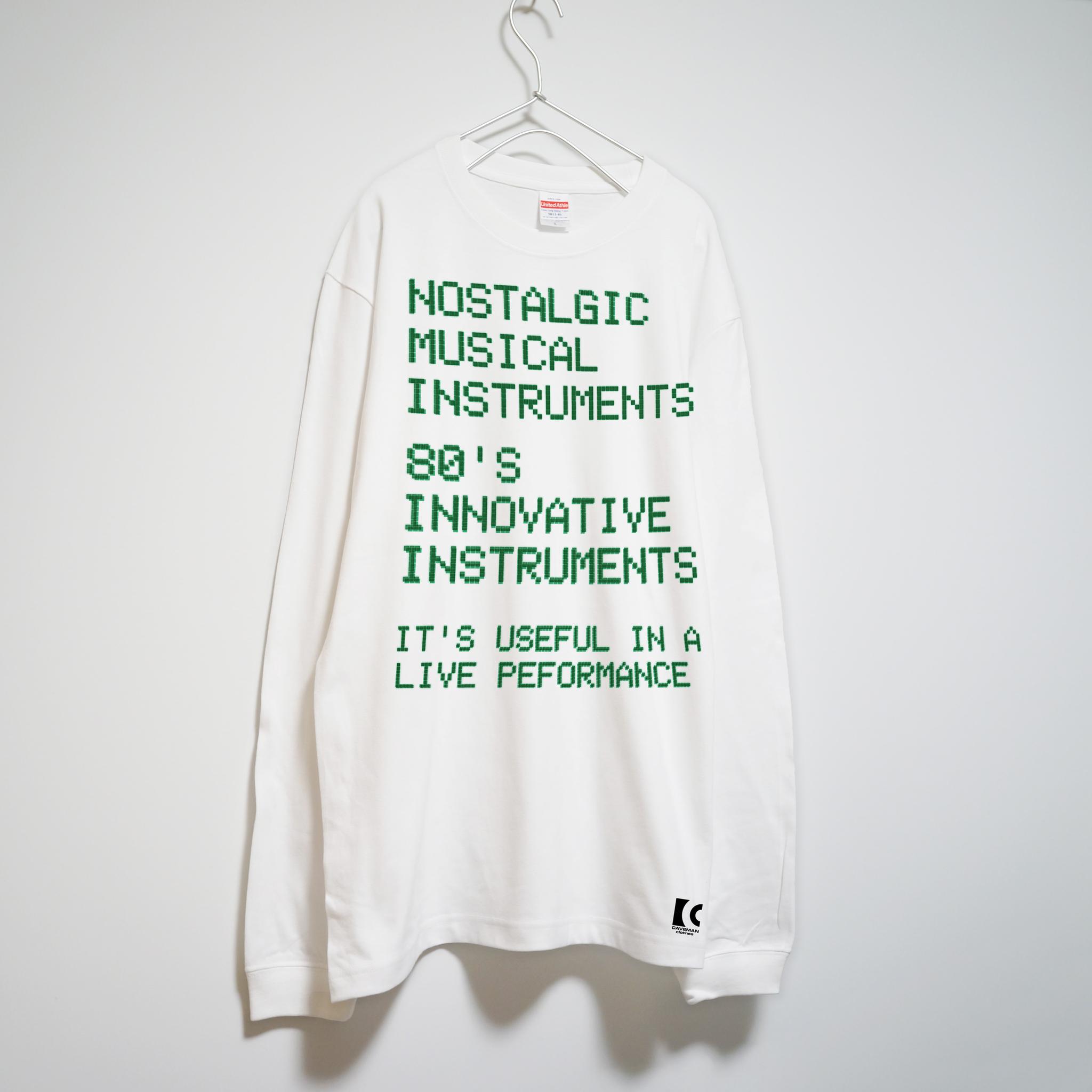 ショルダーキーボードがテーマのサイバーな音楽系Ｔシャツ ロンT 【ホワイト】 長袖クルーネック リブ袖 ビッグサイズあり1枚目の画像