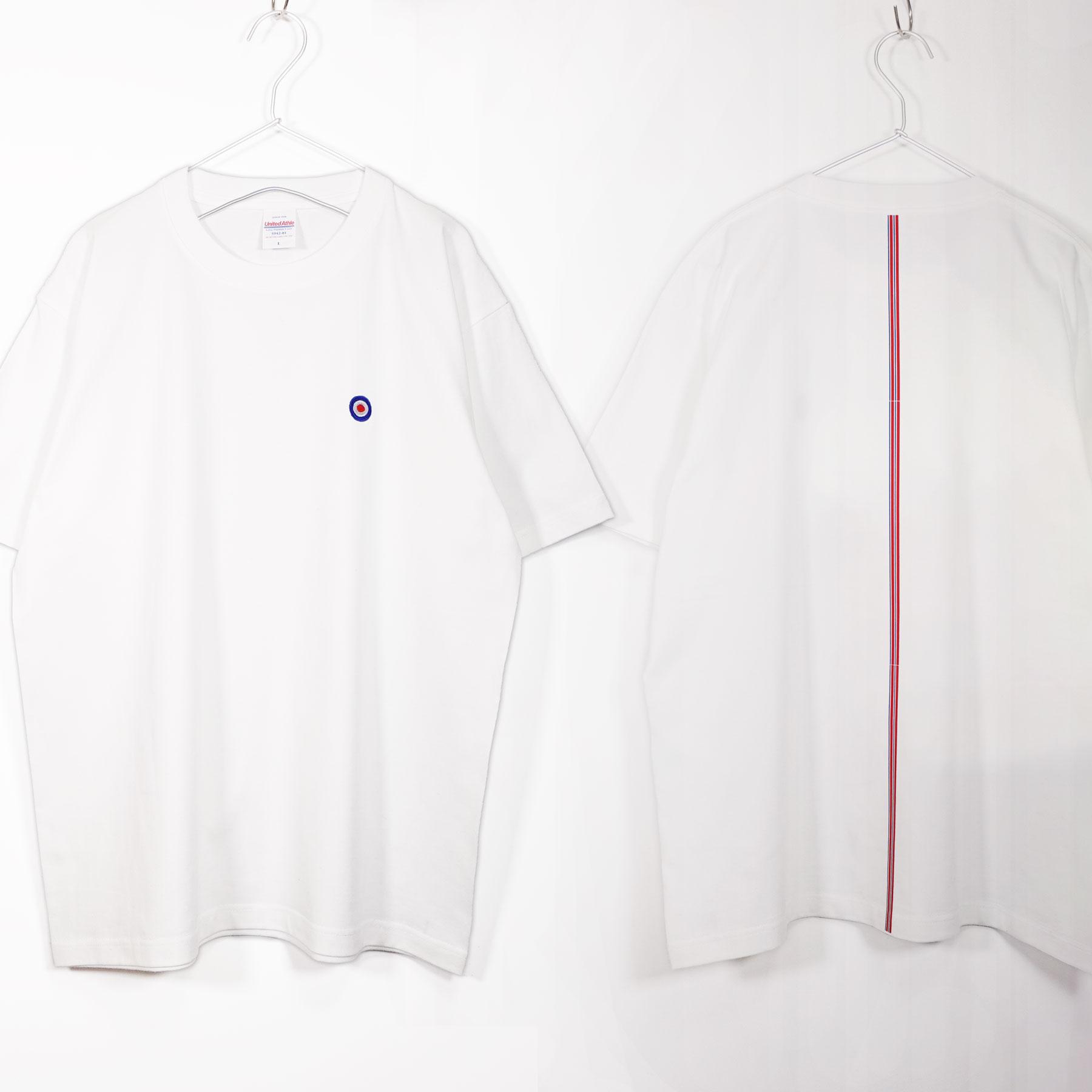 背中のストライプがカッコいい 英国系音楽系Ｔシャツ プレミアム生地【ホワイト】やや厚め生地 半袖クルーネック1枚目の画像