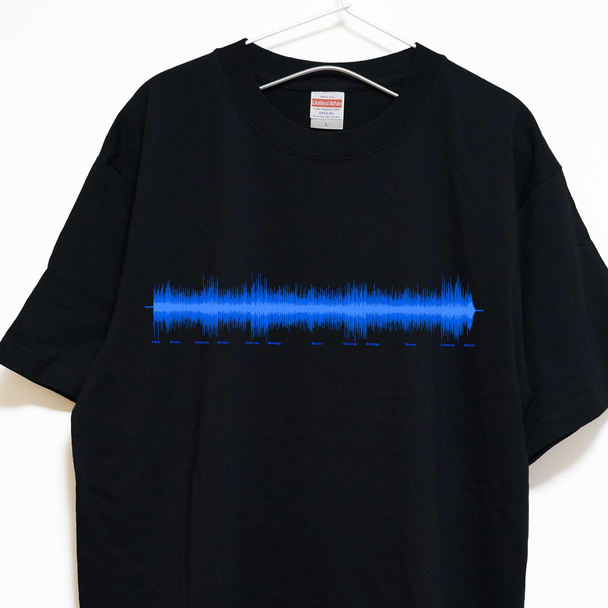 音の波形をデザインした音楽系Ｔシャツ プレミアム生地 【ブラック】 やや厚め生地 半袖クルーネック1枚目の画像