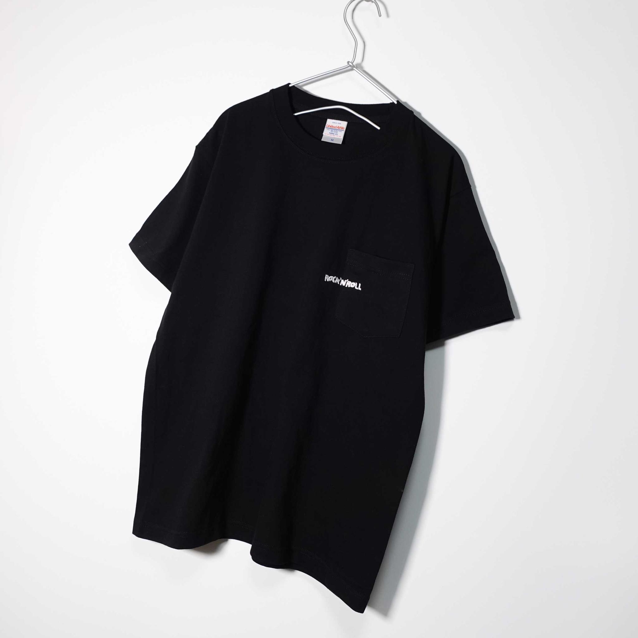 ※ポケットＴ※ ロックンロールの文字を刺繍した音楽系Ｔシャツ 【ブラック】薄すぎず厚すぎない生地 クルーネック | 2枚目