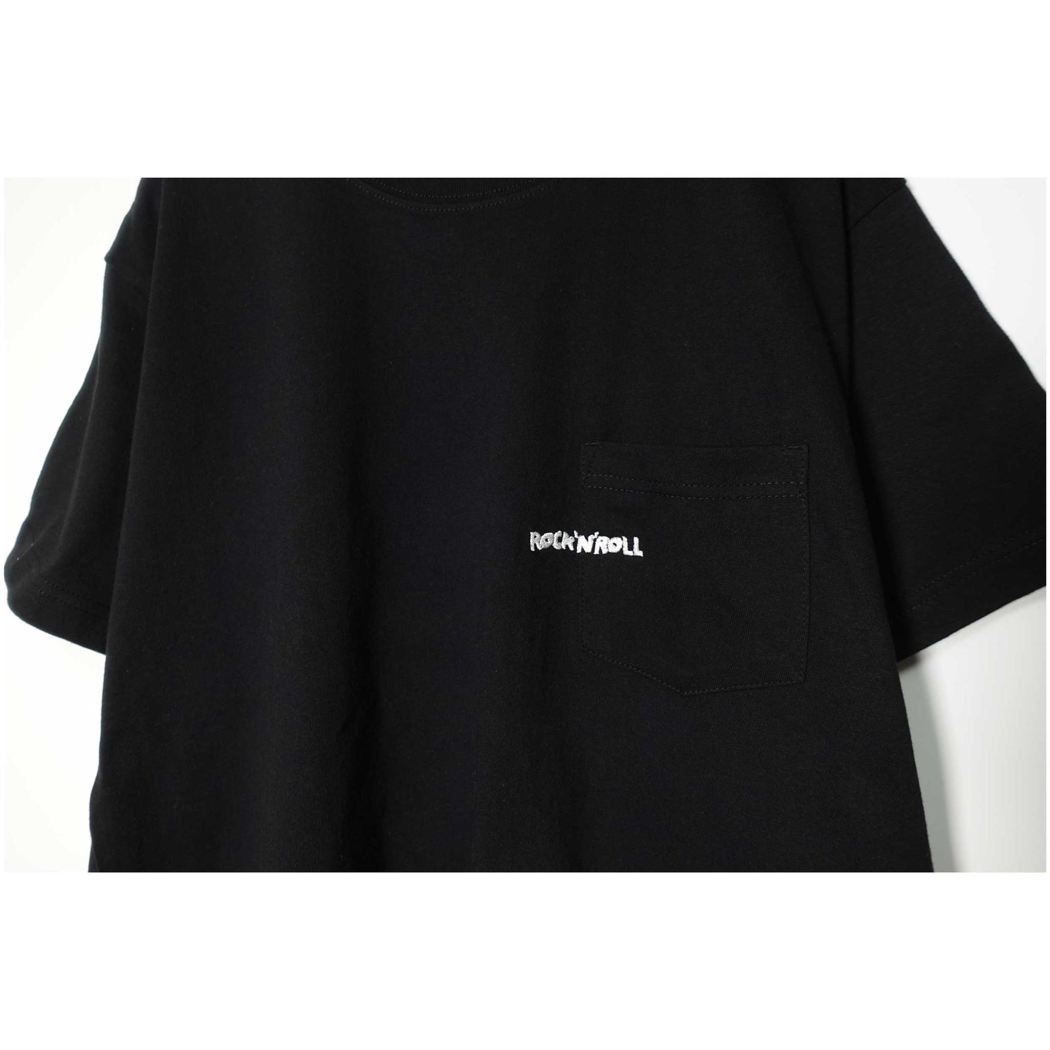 ※ポケットＴ※ ロックンロールの文字を刺繍した音楽系Ｔシャツ 【ブラック】薄すぎず厚すぎない生地 クルーネック | 3枚目