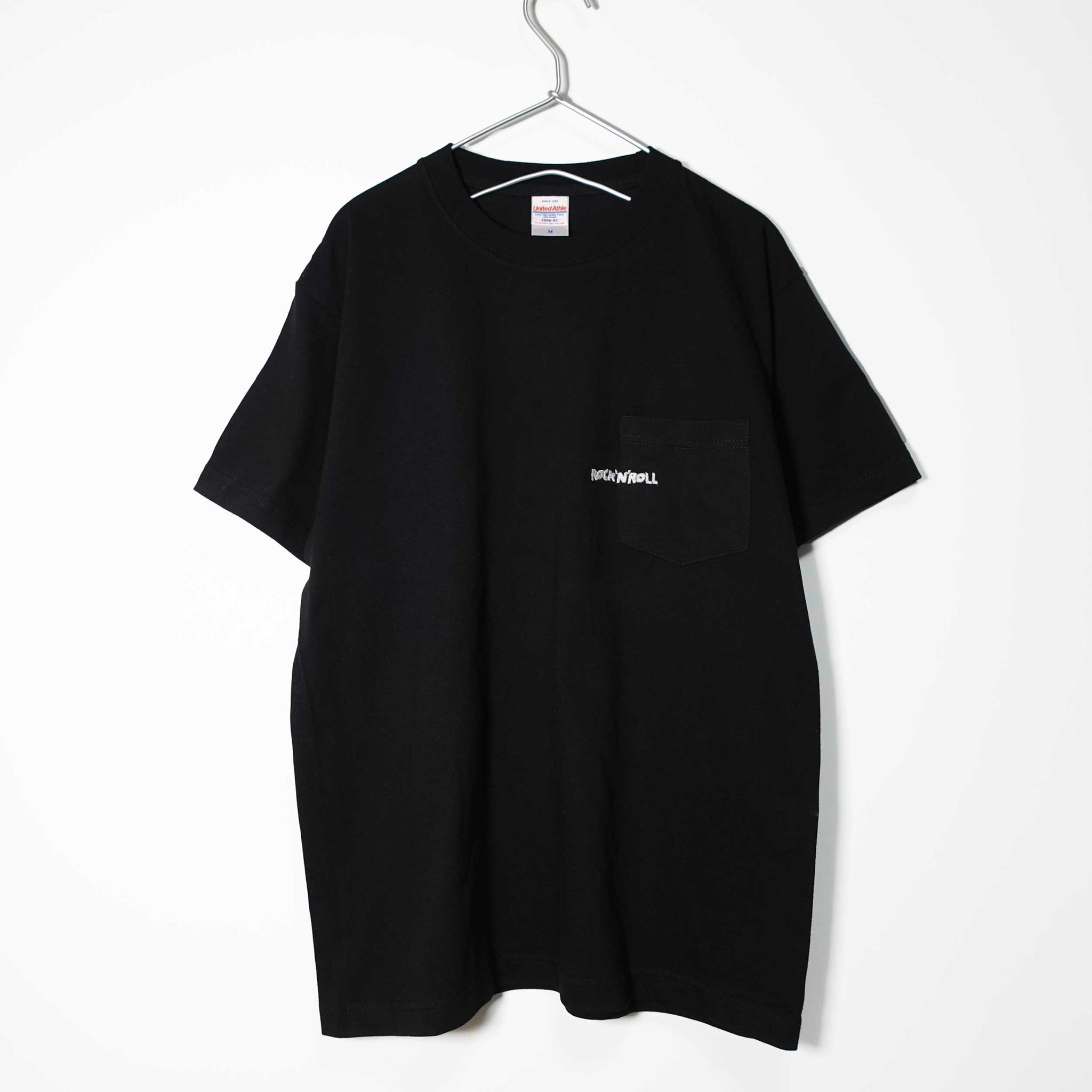 ※ポケットＴ※ ロックンロールの文字を刺繍した音楽系Ｔシャツ 【ブラック】薄すぎず厚すぎない生地 クルーネック | 4枚目