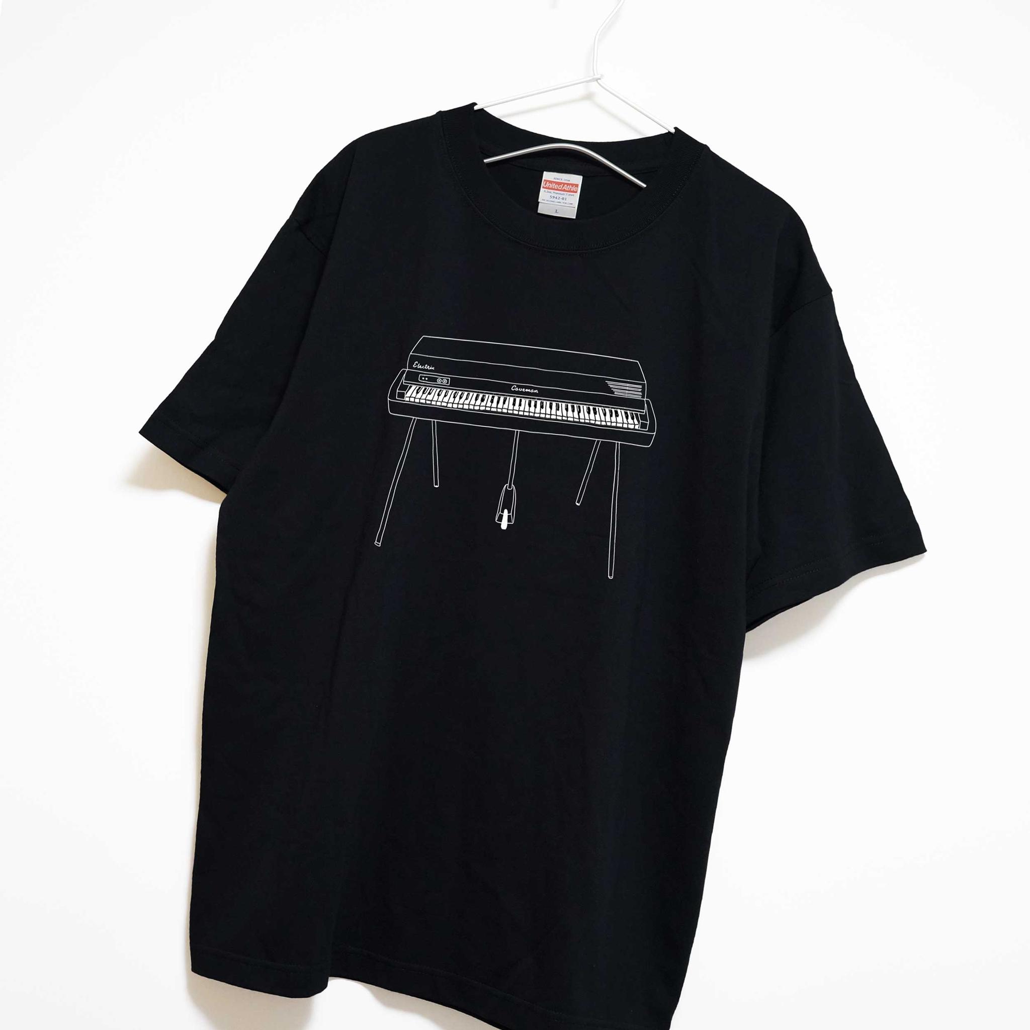 エレクトリックピアノのイラスト　音楽系Ｔシャツ プレミアム生地 【ブラック】 やや厚め生地 半袖クルーネック