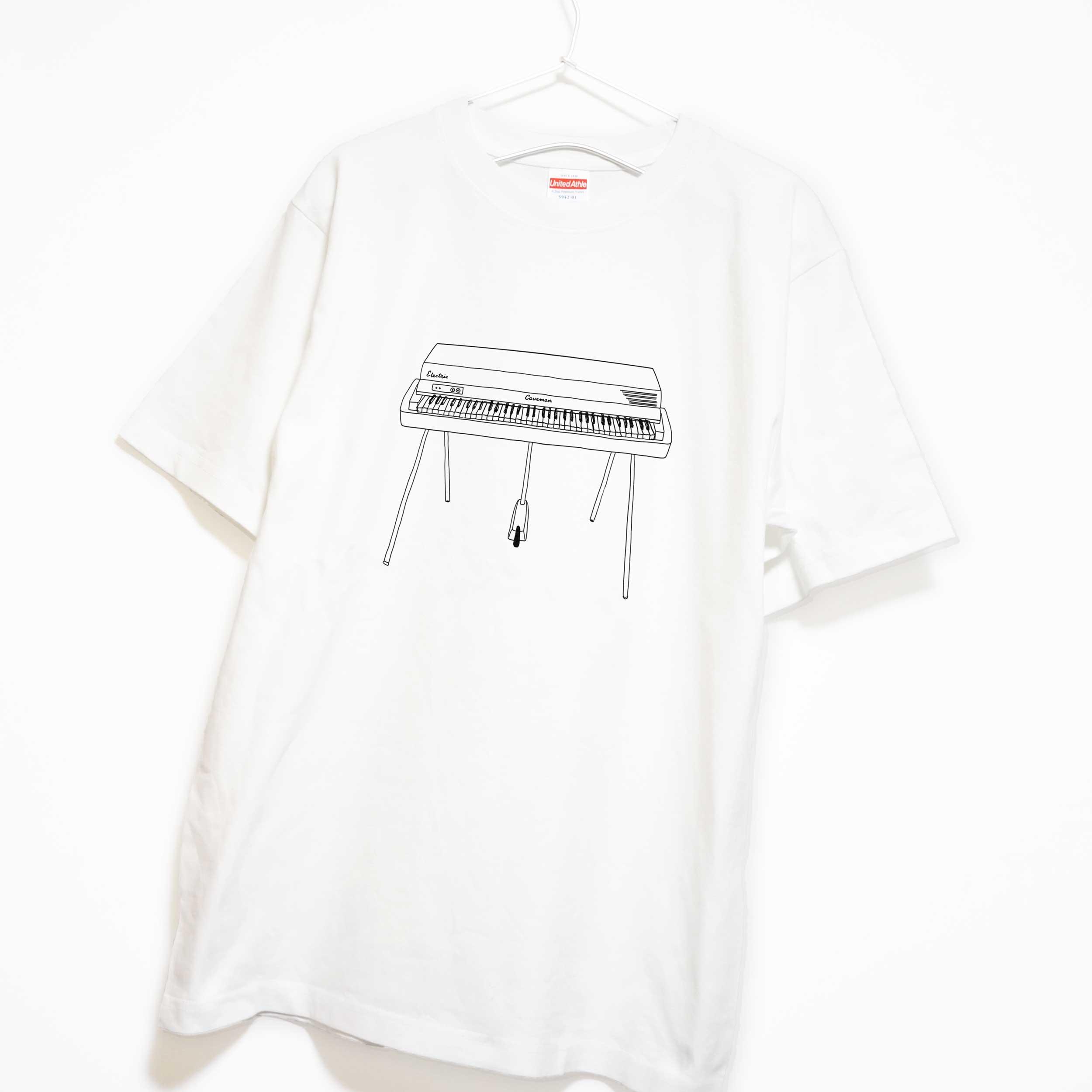 エレクトリックピアノのイラスト　音楽系Ｔシャツ プレミアム生地 【ホワイト】 やや厚め生地 半袖クルーネック1枚目の画像