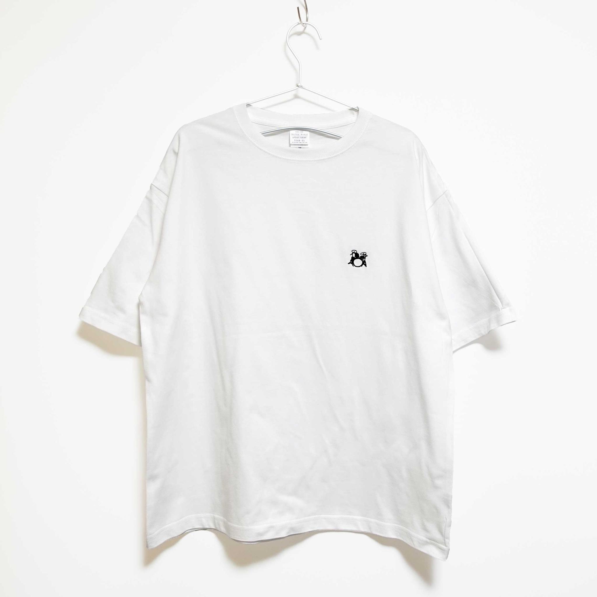 ドラムセットのワンポイント刺繍　ビックシルエットTシャツ  【ホワイト】程よい厚さ生地の半袖クルーネック | 3枚目