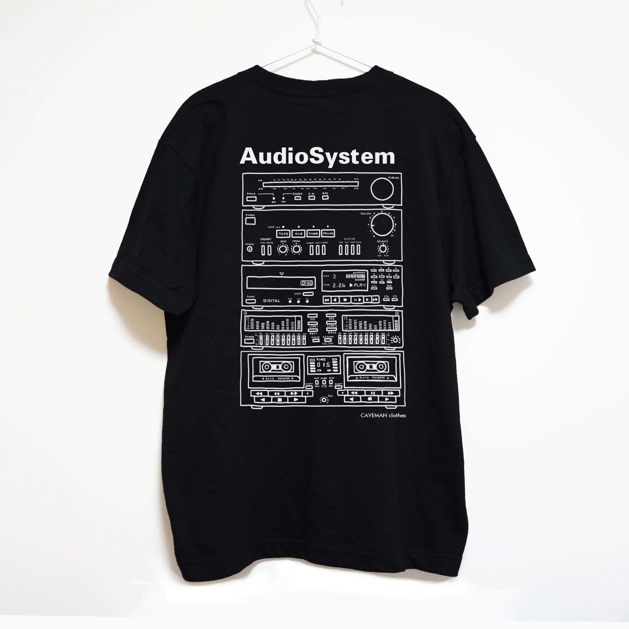 オーディオコンポのイラスト 音楽系Ｔシャツ プレミアム生地 両面プリント【ブラック】 やや厚め生地 半袖クルーネック | 3枚目