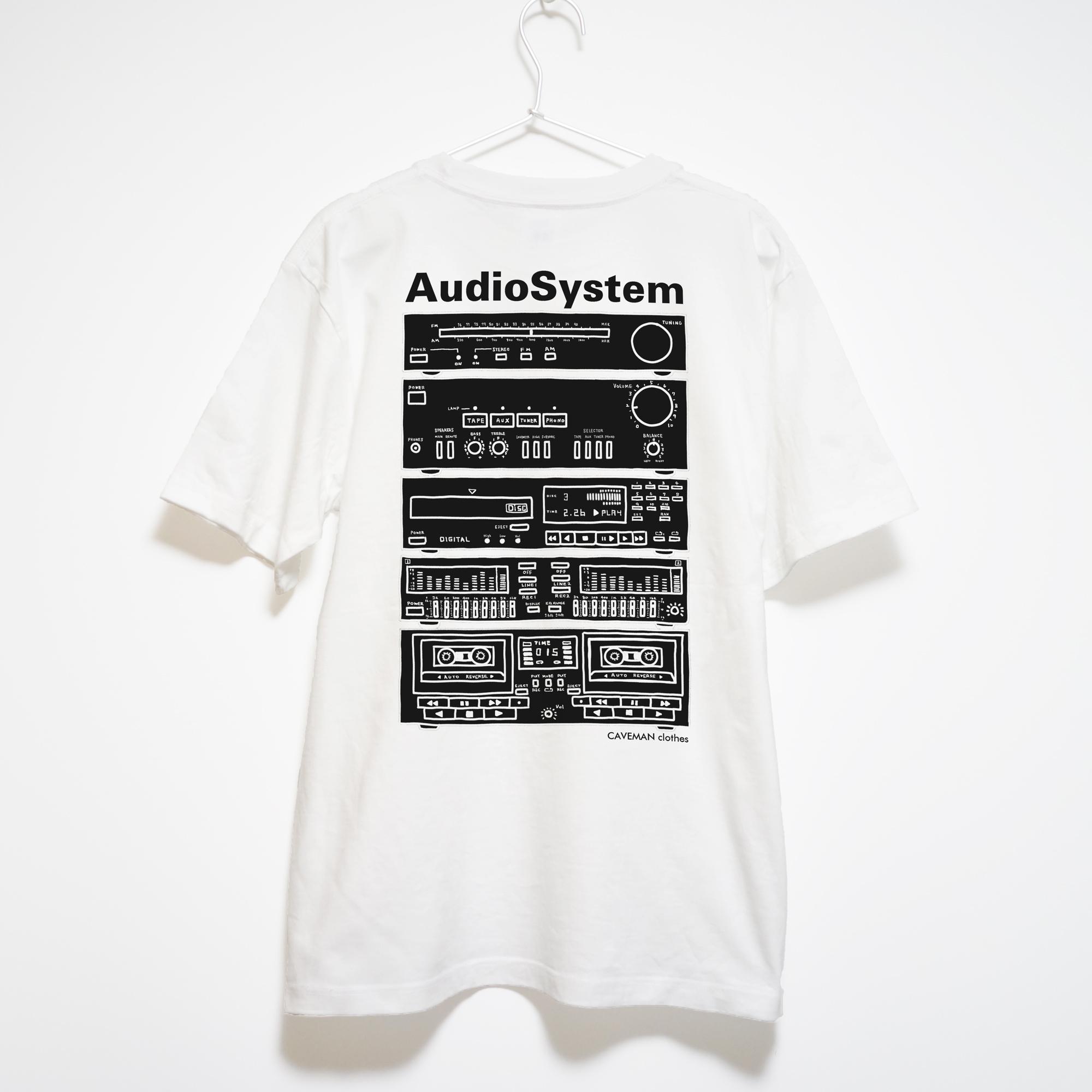 オーディオコンポのイラスト 音楽系Ｔシャツ プレミアム生地 両面プリント【ホワイト】 やや厚め生地 半袖クルーネ | 3枚目