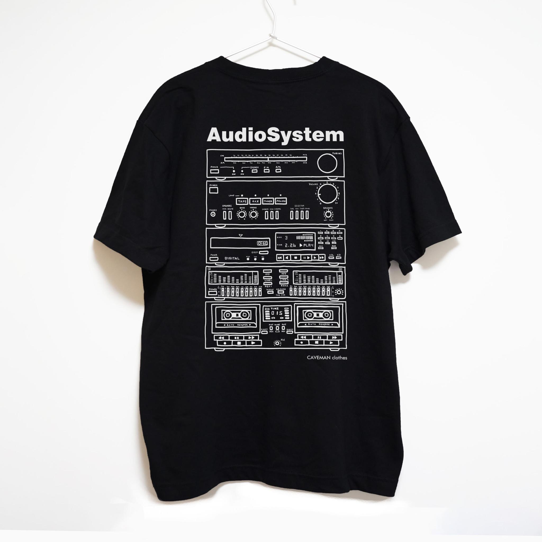 オーディオコンポのイラスト 音楽系Ｔシャツ② プレミアム生地 両面プリント【ブラック】 やや厚め生地 半袖クルーネ | 3枚目