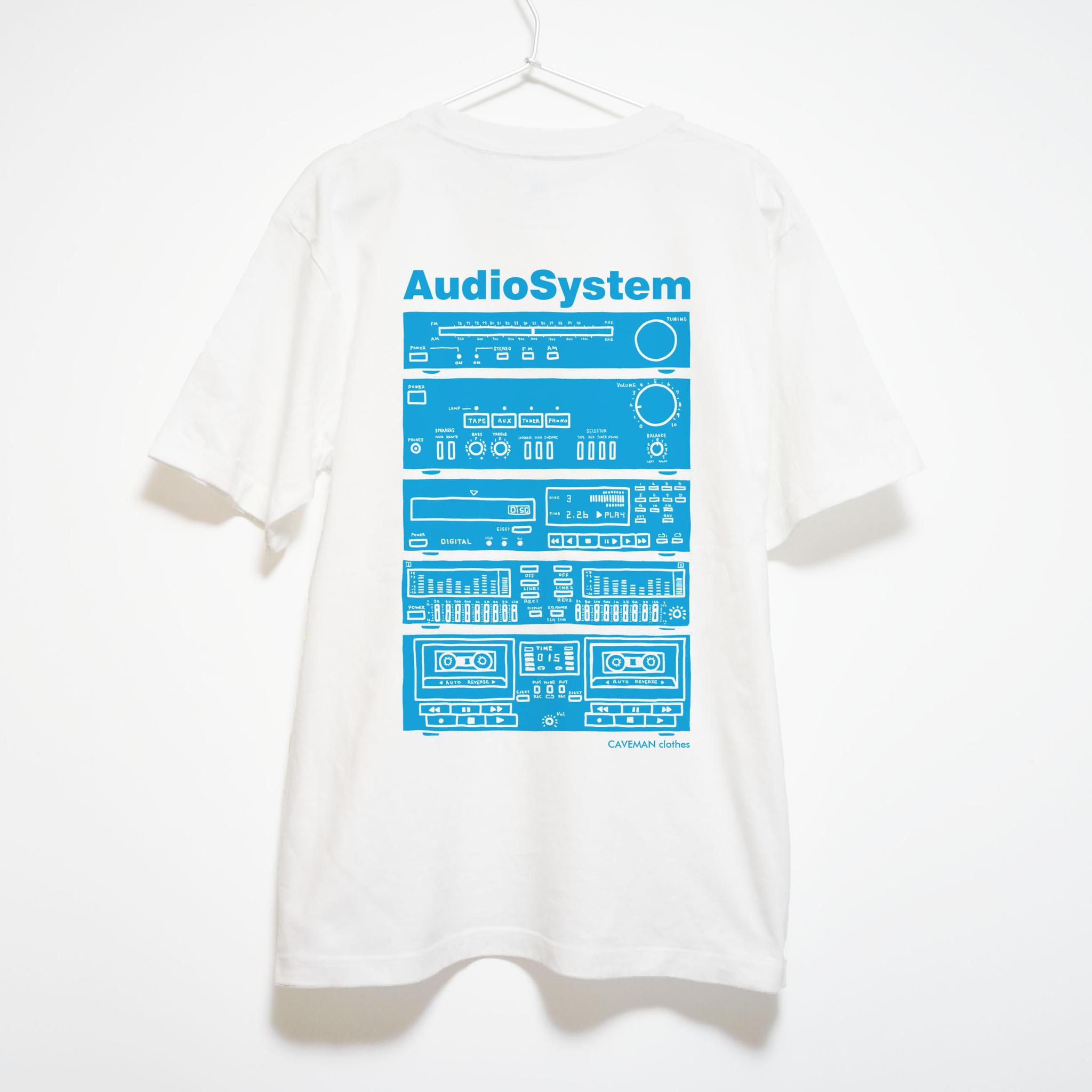 オーディオコンポのイラスト 音楽系Ｔシャツ② プレミアム生地 両面プリント【ホワイト】 やや厚め生地 半袖クルー | 3枚目