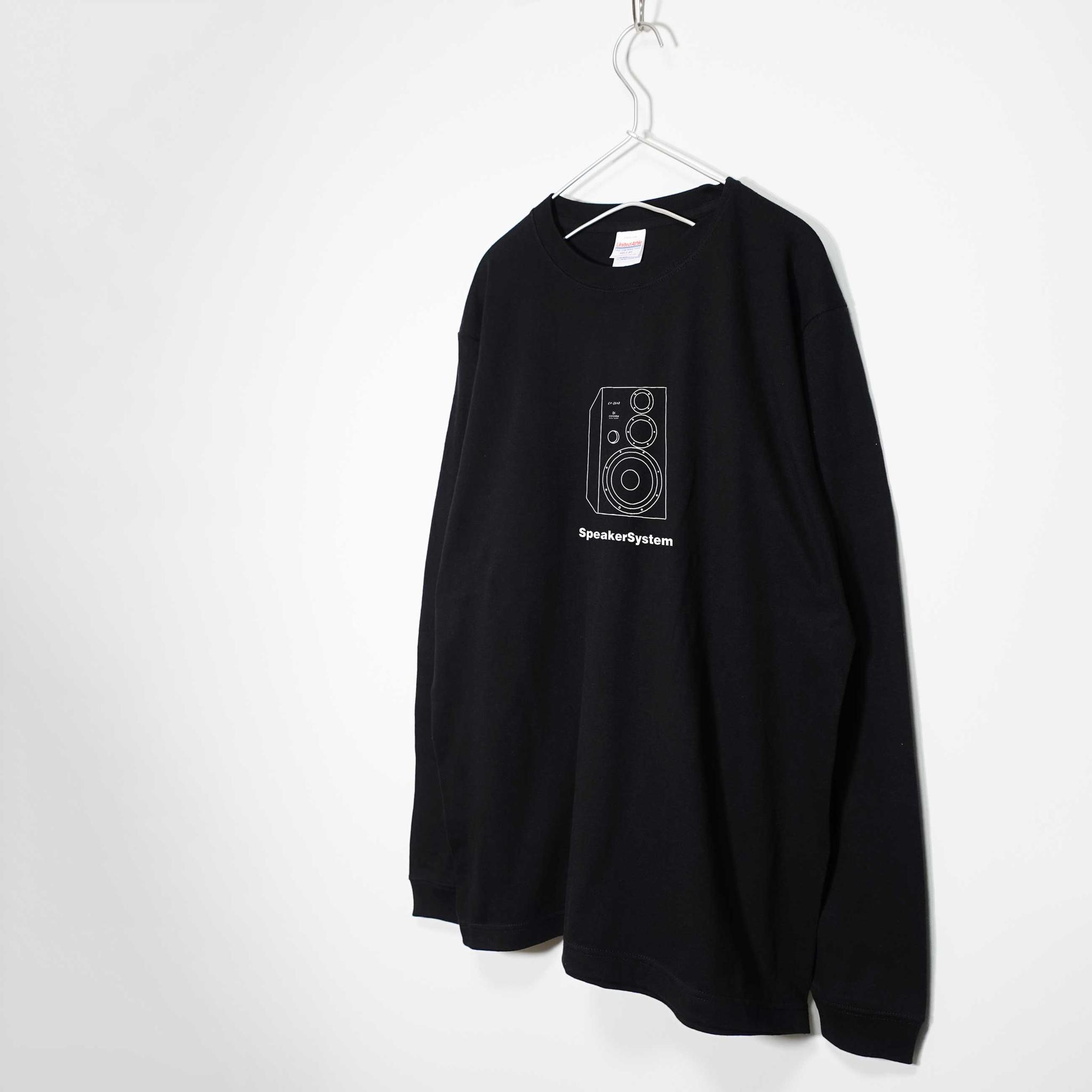 オーディオコンポのイラストデザイン 音楽系Ｔシャツ ロンT 【ブラック】 長袖クルーネック リブ袖 ビッグサイズあり | 2枚目