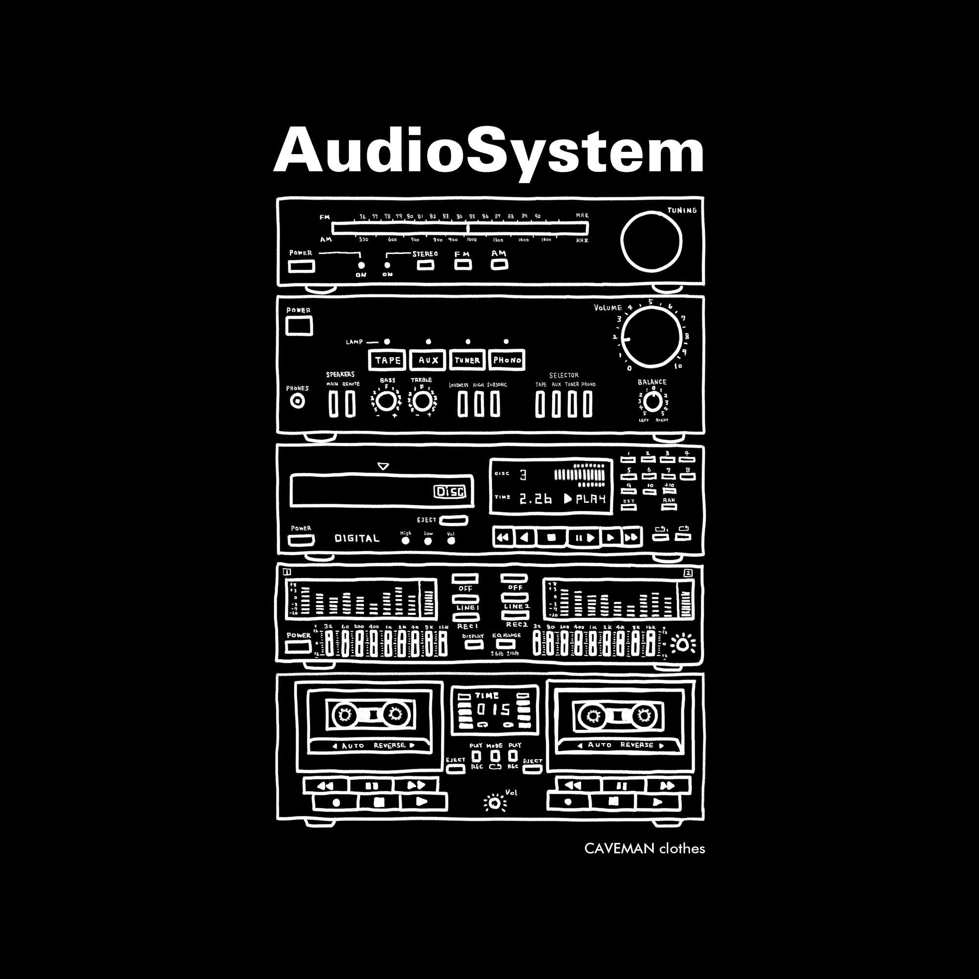 オーディオコンポのイラストデザイン 音楽系Ｔシャツ ロンT 【ブラック】 長袖クルーネック リブ袖 ビッグサイズあり | 5枚目