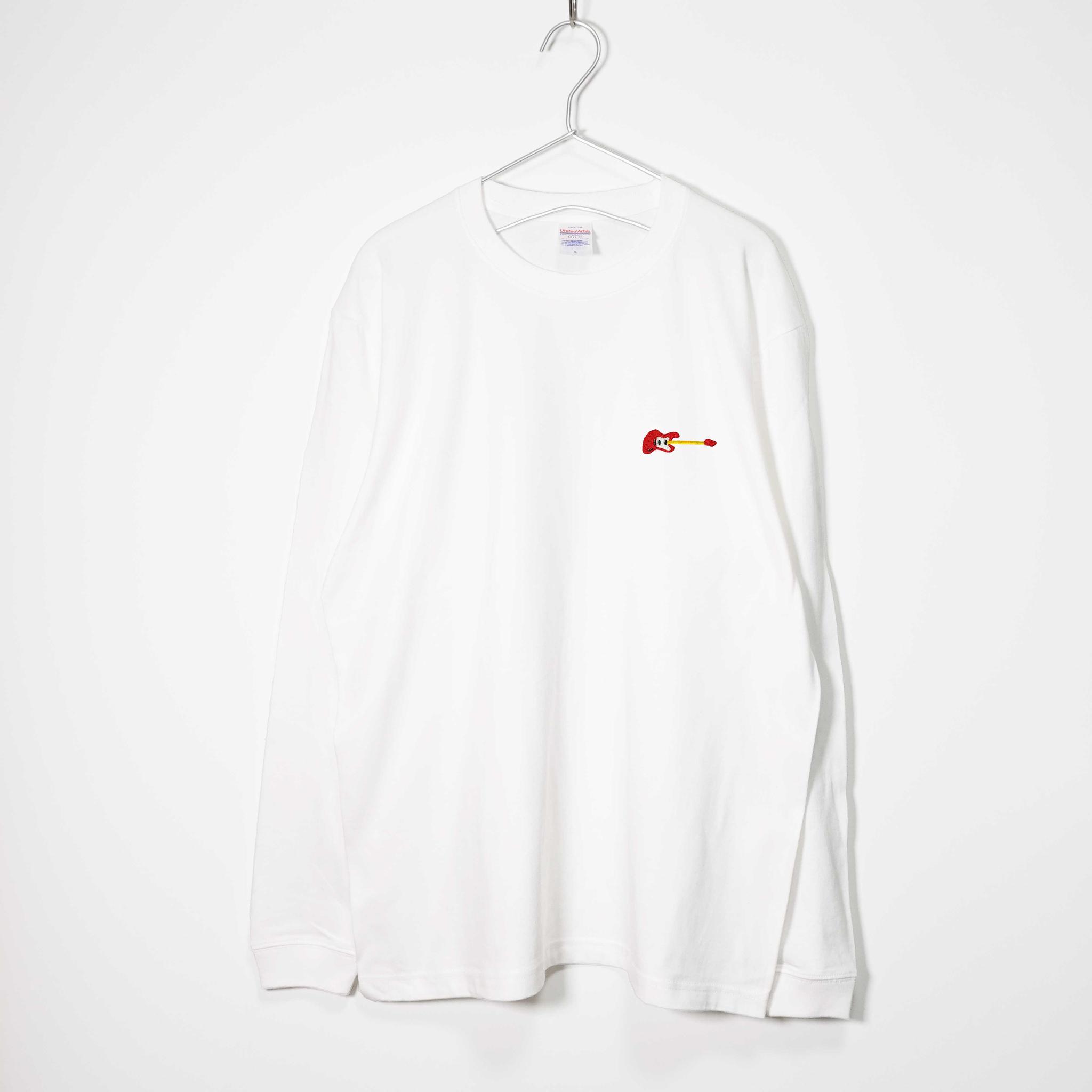 ギターのポップな刺繍Ｔシャツ 音楽系ロンT 【ホワイト】 長袖クルーネック リブ袖 ビッグサイズあり | 3枚目