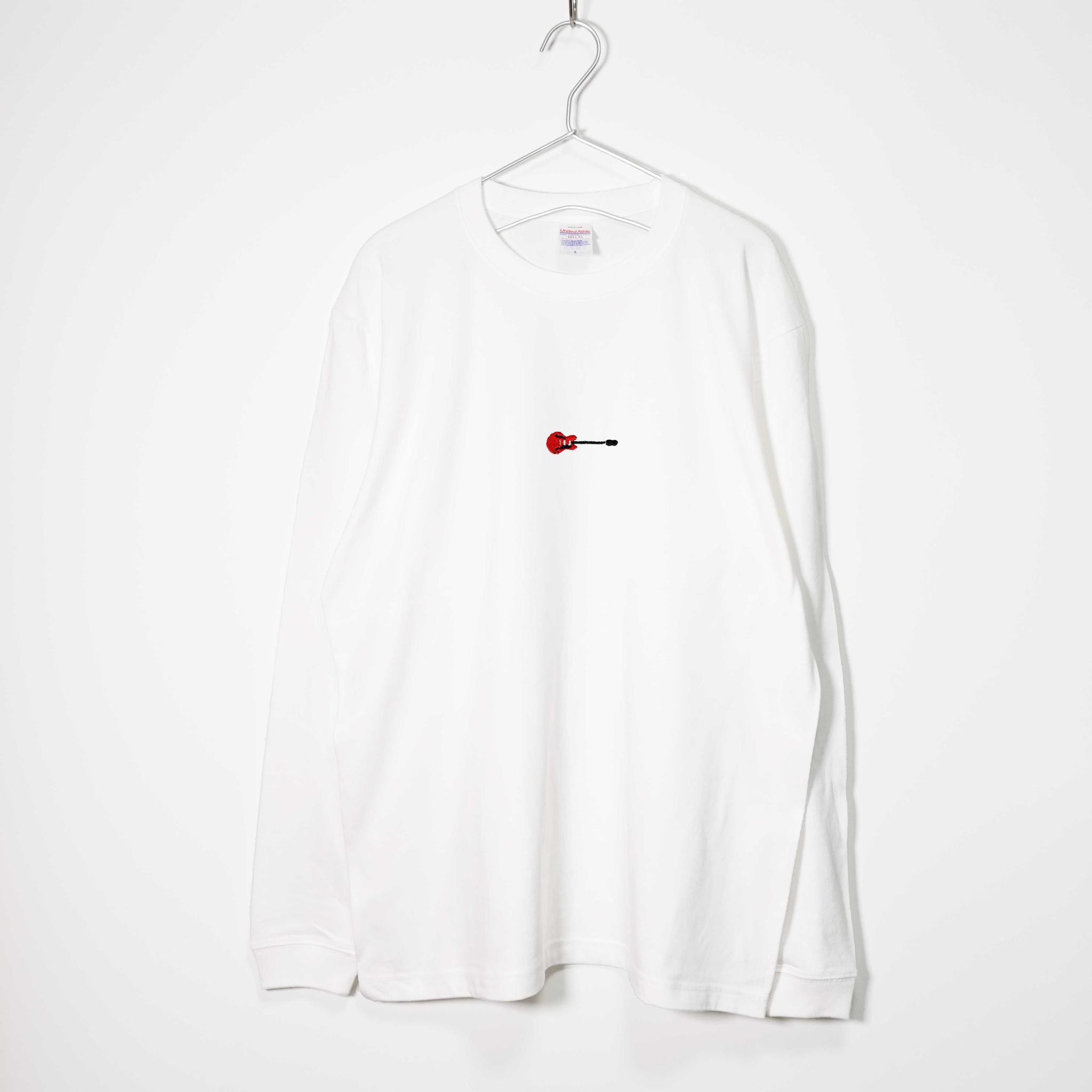 セミアコギターのポップな刺繍Ｔシャツ 音楽系ロンT 【ホワイト】 長袖クルーネック リブ袖 ビッグサイズあり | 3枚目