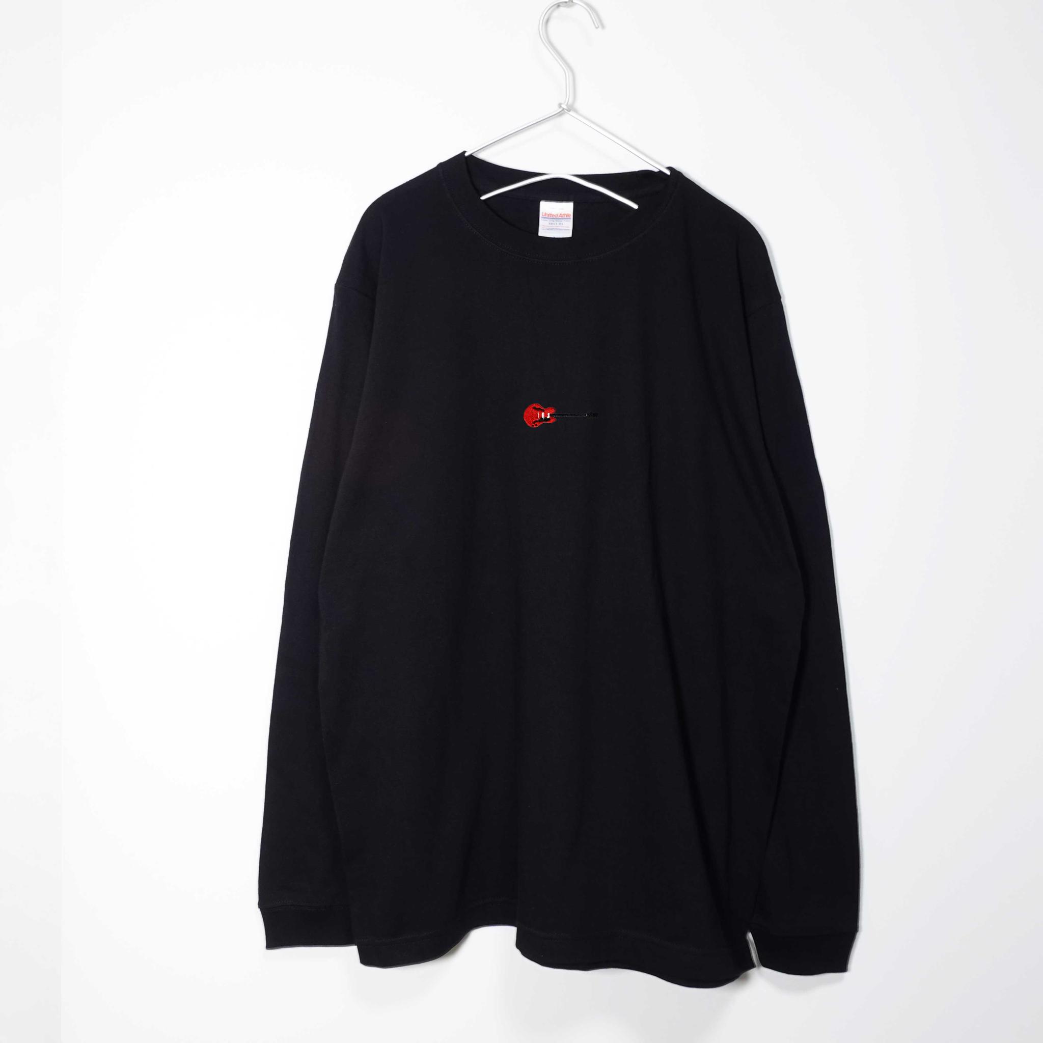 セミアコギターのポップな刺繍Ｔシャツ 音楽系ロンT 【ブラック】 長袖クルーネック リブ袖 ビッグサイズあり | 2枚目