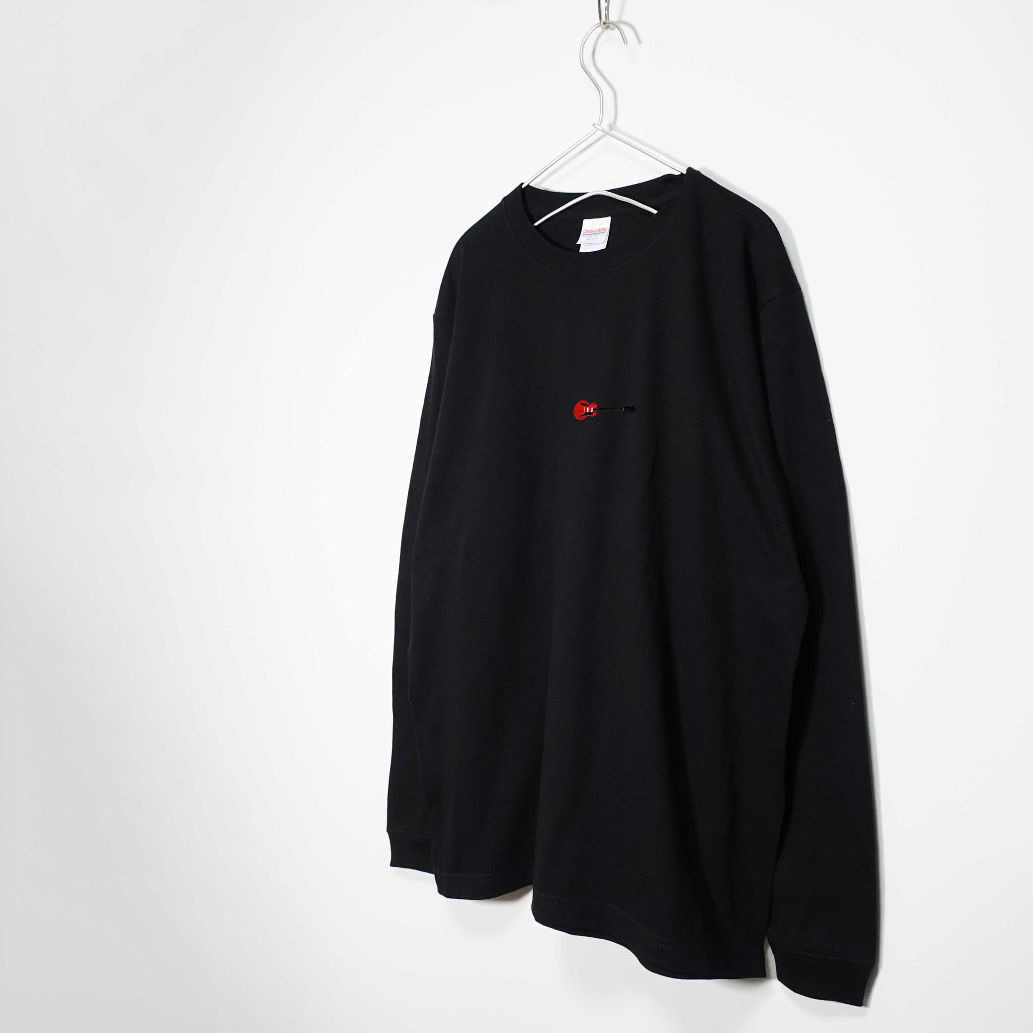 セミアコギターのポップな刺繍Ｔシャツ 音楽系ロンT 【ブラック】 長袖クルーネック リブ袖 ビッグサイズあり | 3枚目