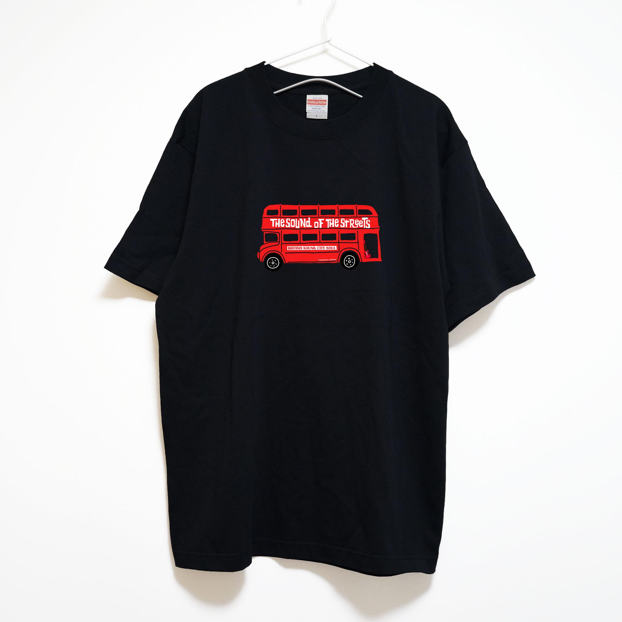 ロックなアイコン ダブルデッカーバスの音楽系Ｔシャツ プレミアム生地 【ブラック】 やや厚めの半袖クルーネック