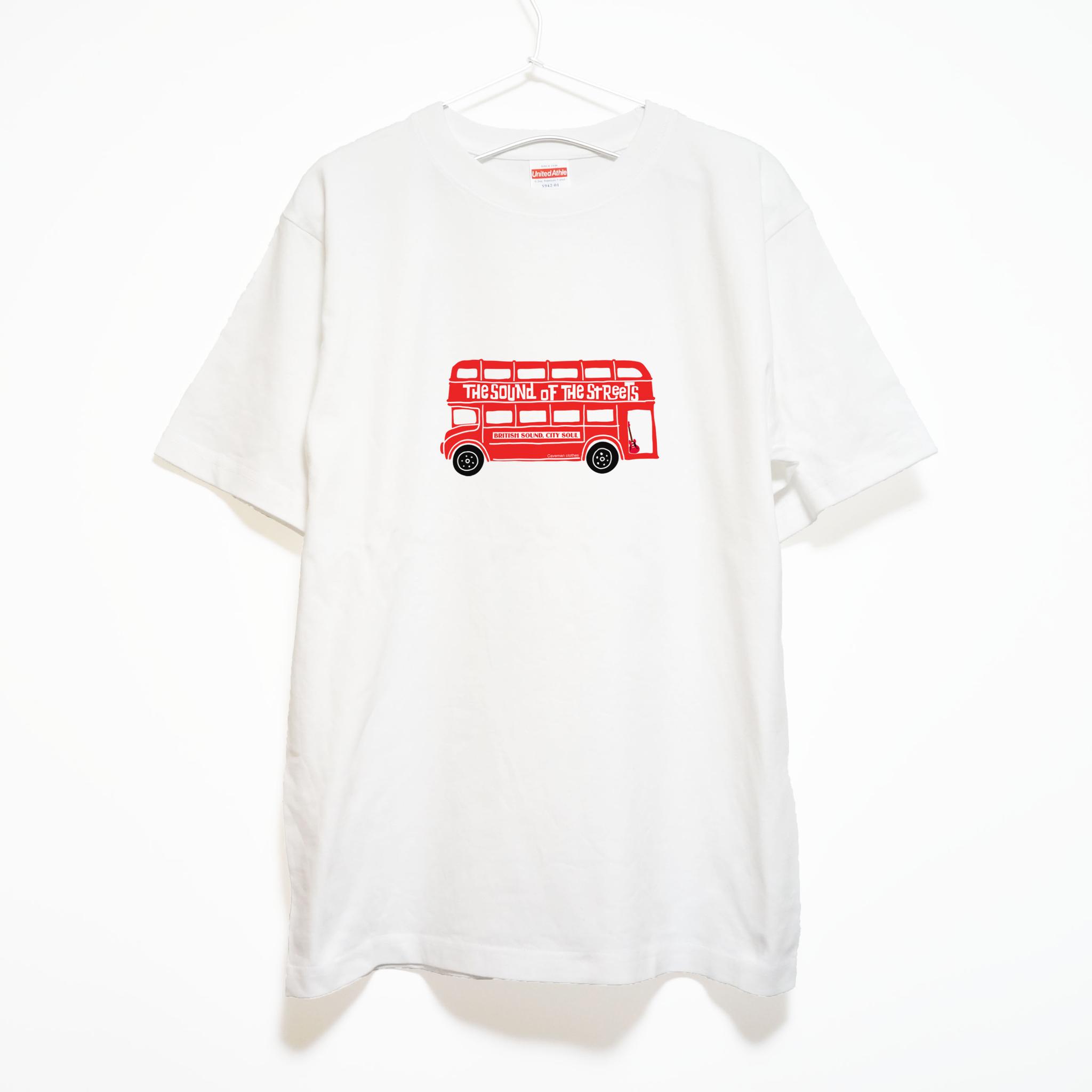 ロックなアイコン ダブルデッカーバスの音楽系Ｔシャツ プレミアム生地 【ホワイト】 やや厚めの半袖クルーネック