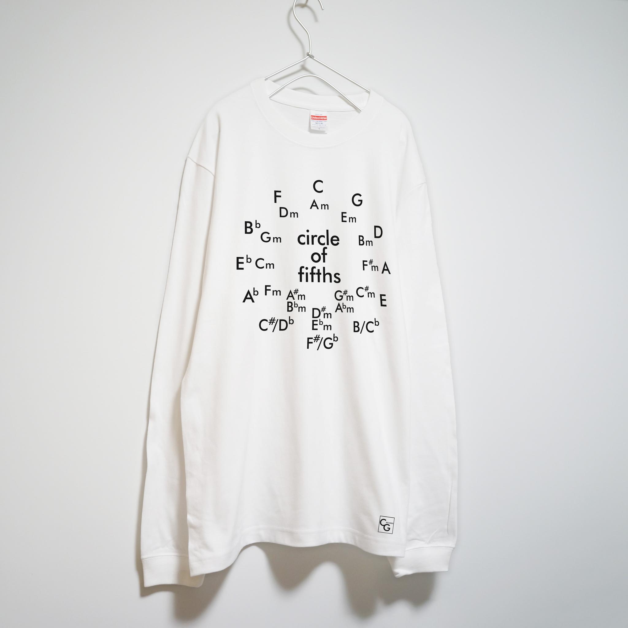 音楽理論系Tシャツ サークル・オブ・ フィフス ロンT【ホワイト】 長袖クルーネック リブ袖 ビッグサイズもあり | 2枚目