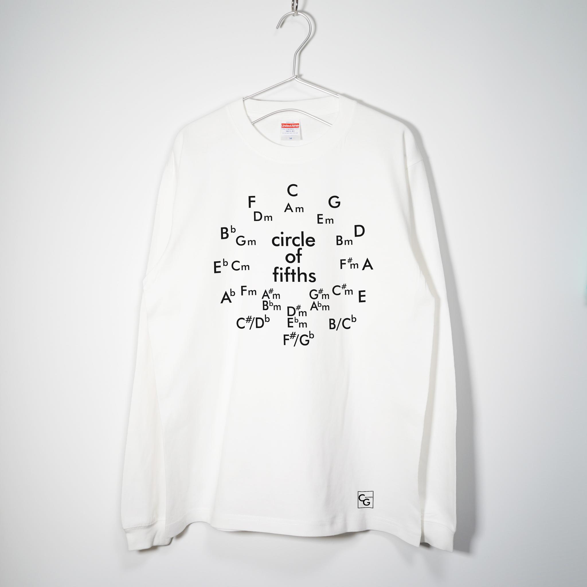 音楽理論系Tシャツ サークル・オブ・ フィフス ロンT【ホワイト】 長袖クルーネック リブ袖 ビッグサイズもあり | 3枚目