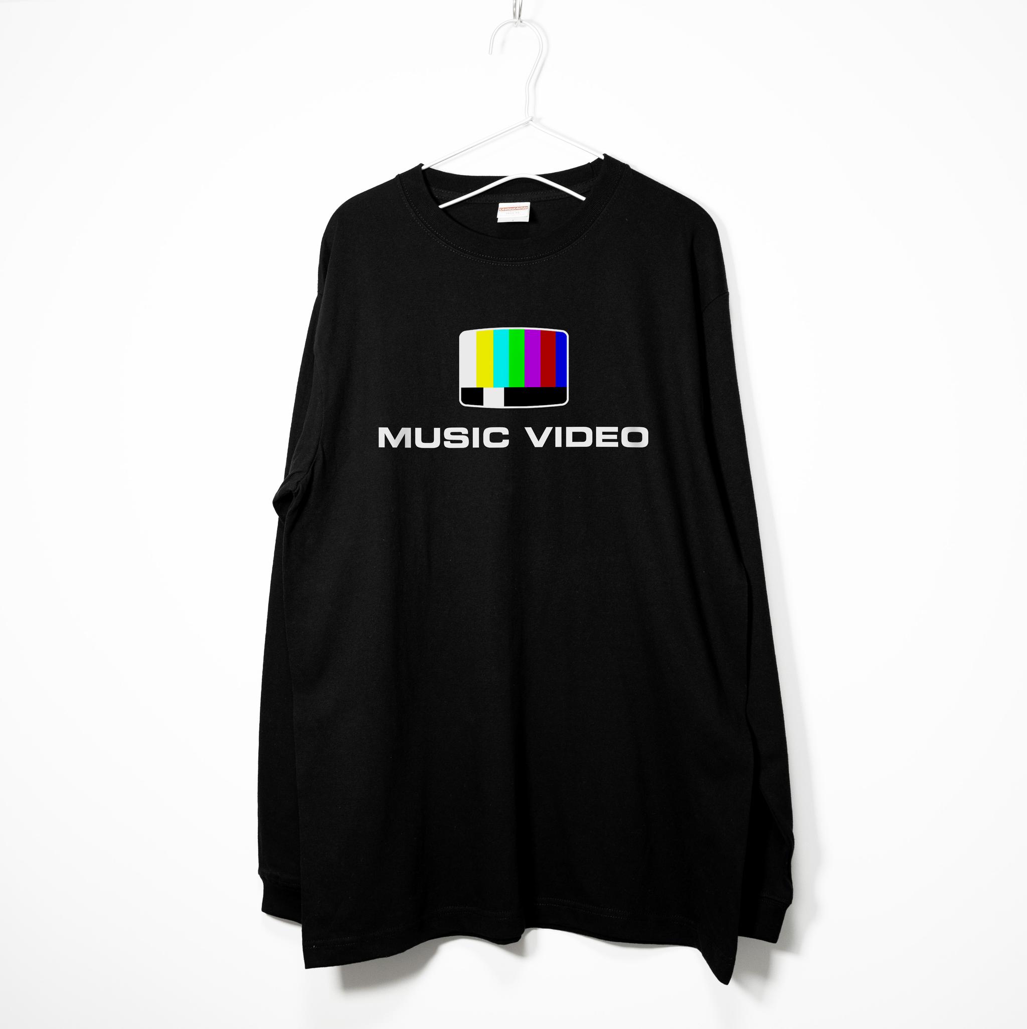 ミュージックビデオをデザイン 音楽系Tシャツ ロンT 【ブラック】 長袖クルーネック リブ袖 ビッグサイズもあり1枚目の画像