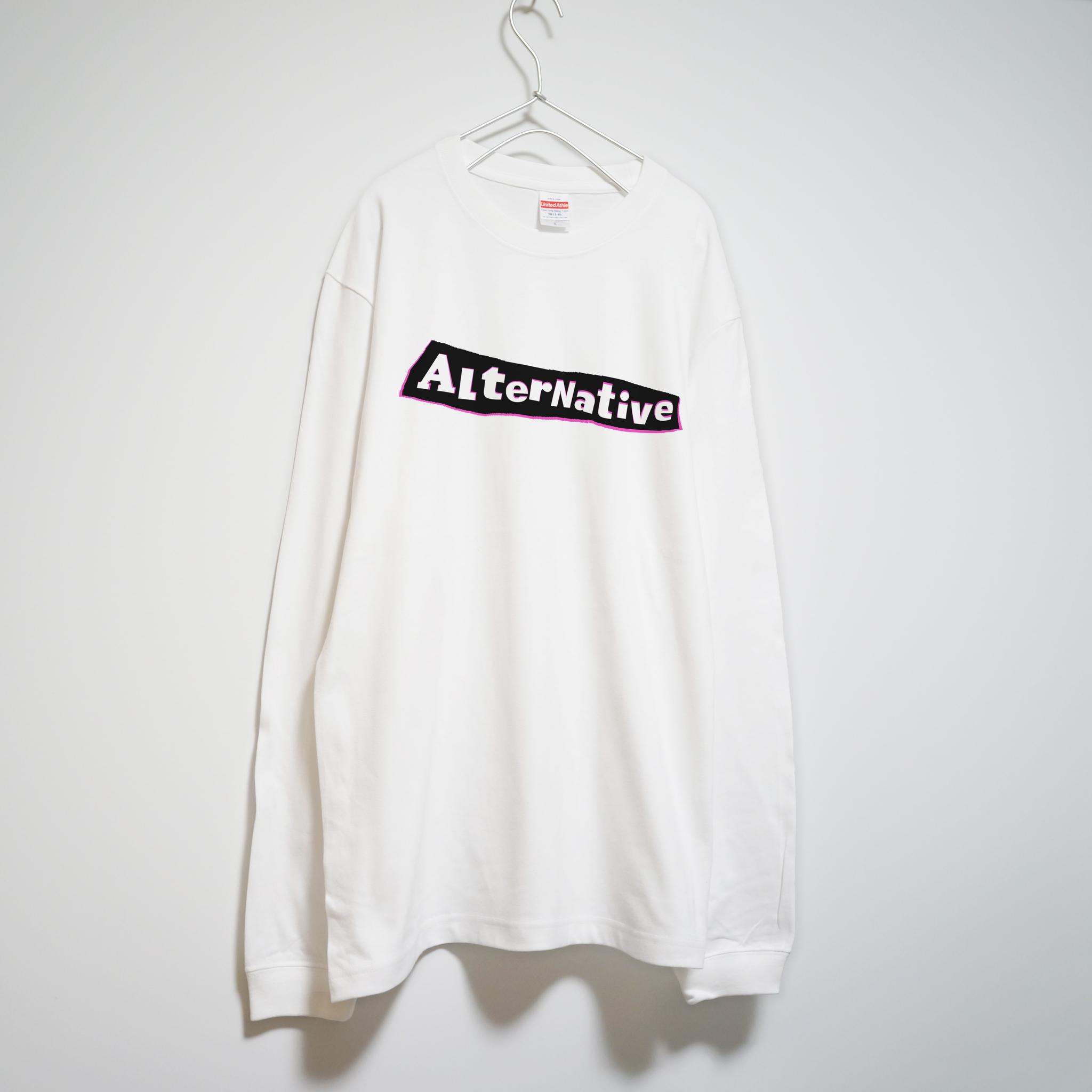 オルタナティブロックの音楽系Tシャツ ロンT 【ホワイト】 長袖クルーネック リブ袖 ビッグサイズもあり1枚目の画像