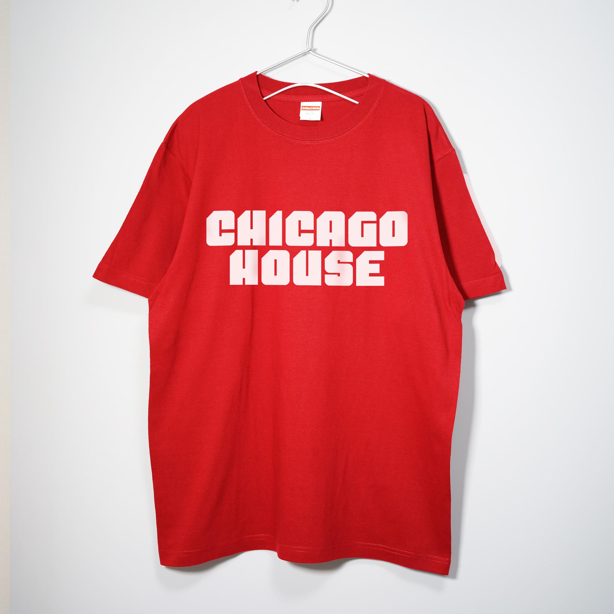 ハウスミュージックのサブジャンル シカゴハウスの音楽系Tシャツ 【レッド】スタンダードな中厚生地 半袖クルーネック1枚目の画像