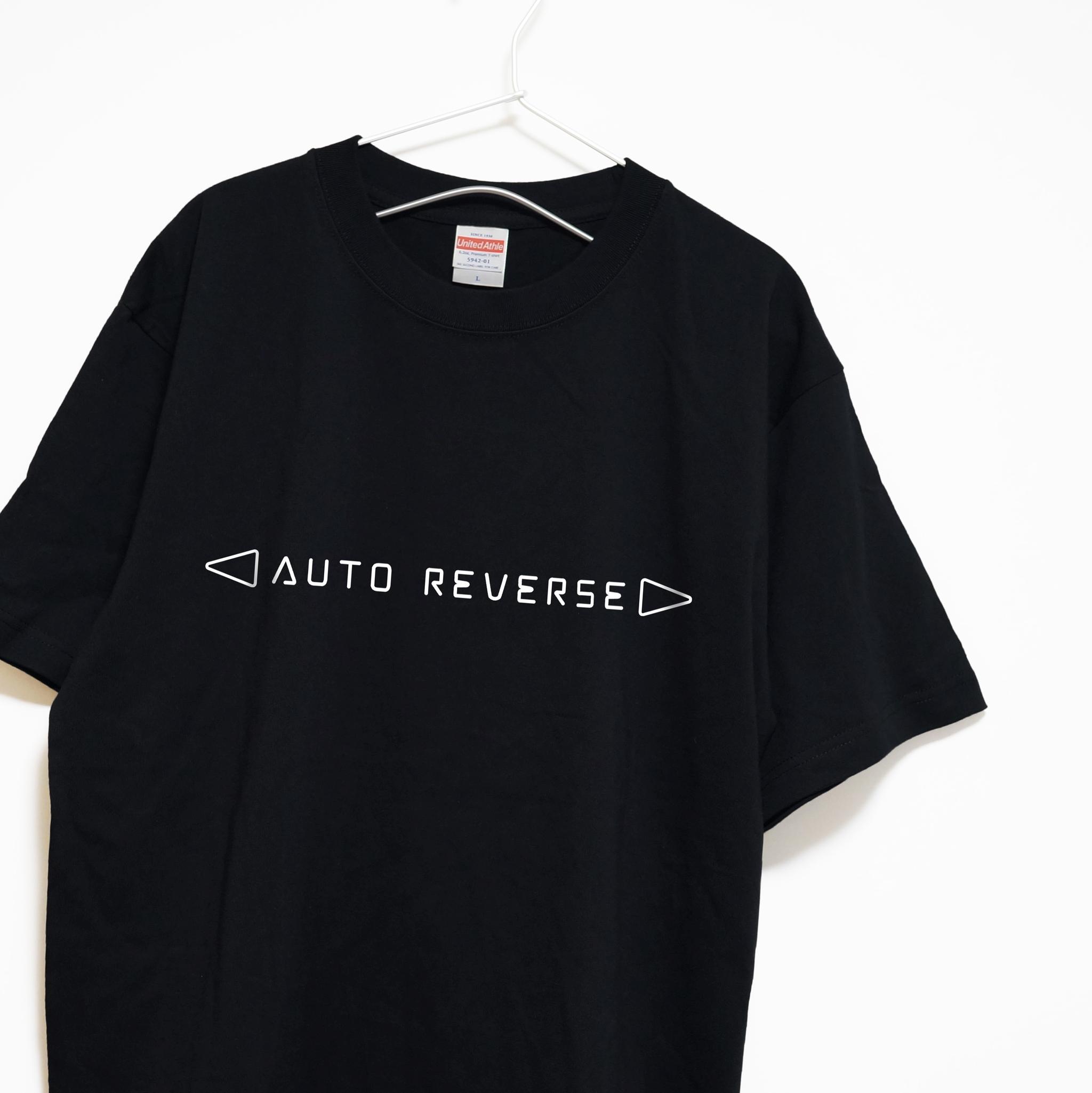 懐かしのカセットテープ オートリバースの音楽系Tシャツ プレミアム生地【ブラック】やや厚めのハイグレード半袖クルーネック | 1枚目