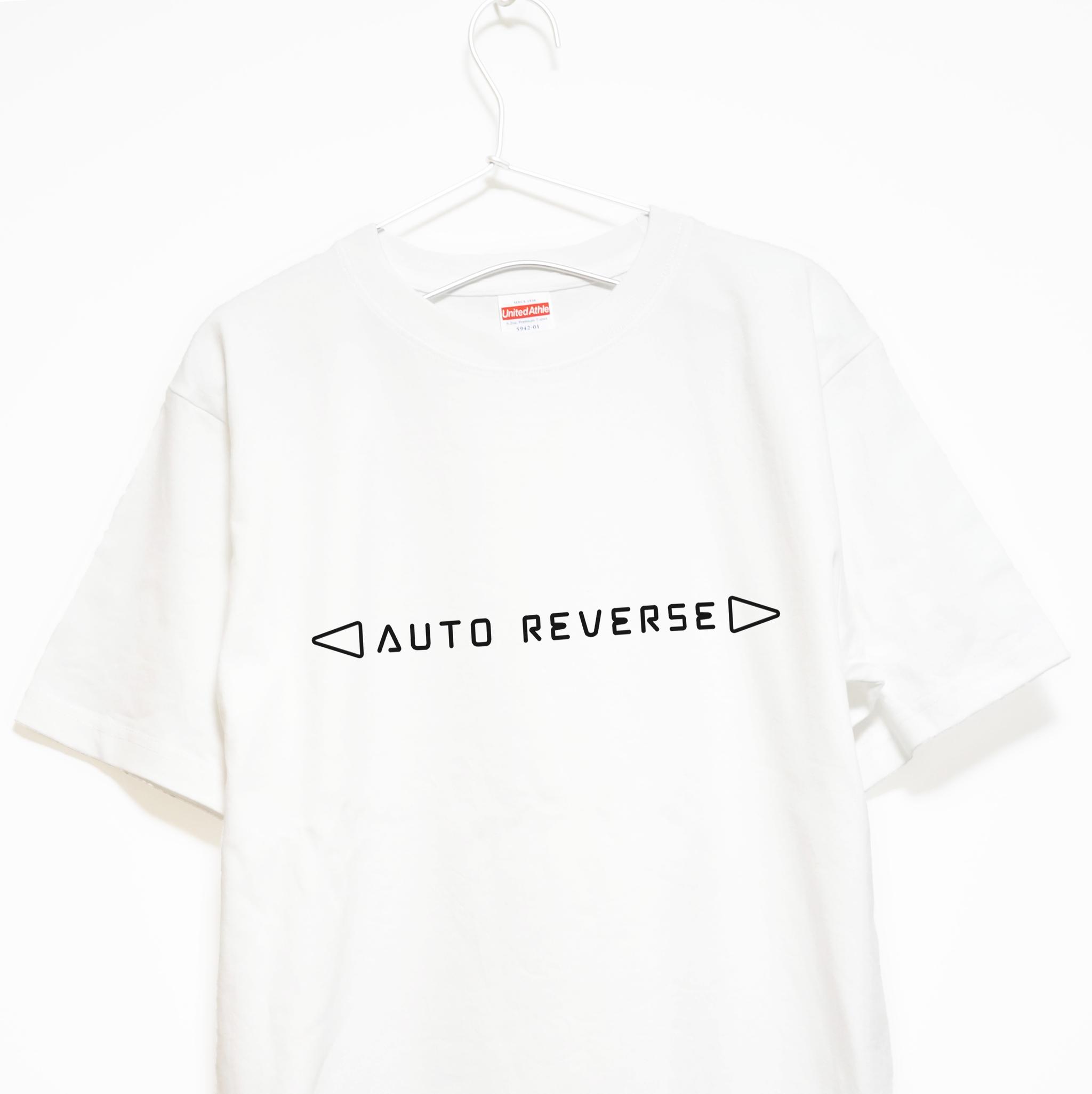 懐かしのカセットテープ オートリバースの音楽系Tシャツ プレミアム生地【ホワイト】やや厚めのハイグレード半袖クルーネック | 1枚目