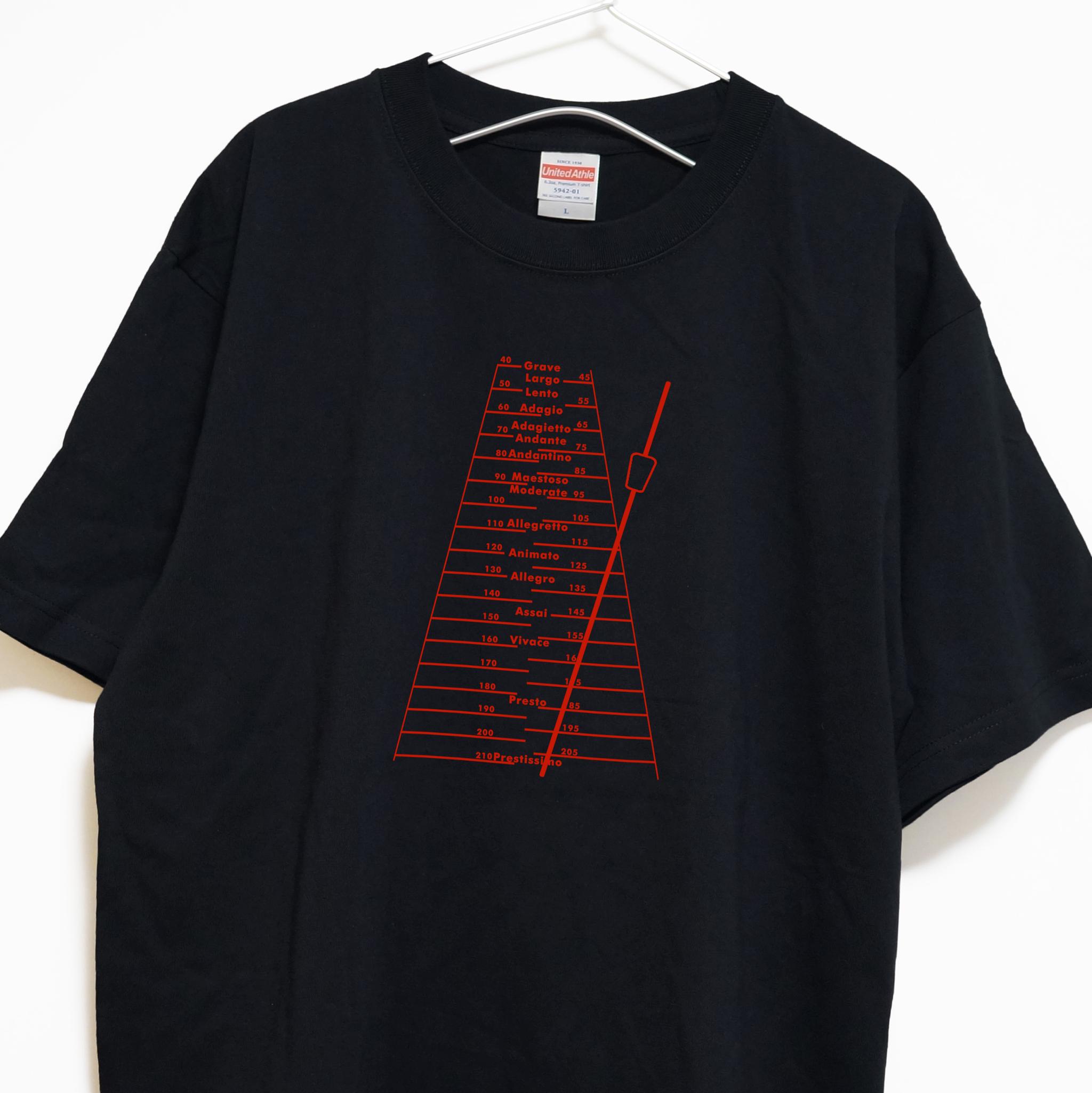 おしゃれなメトロノームのデザイン 音楽系Tシャツ プレミアム生地【ブラック】やや厚め生地 半袖クルーネック1枚目の画像