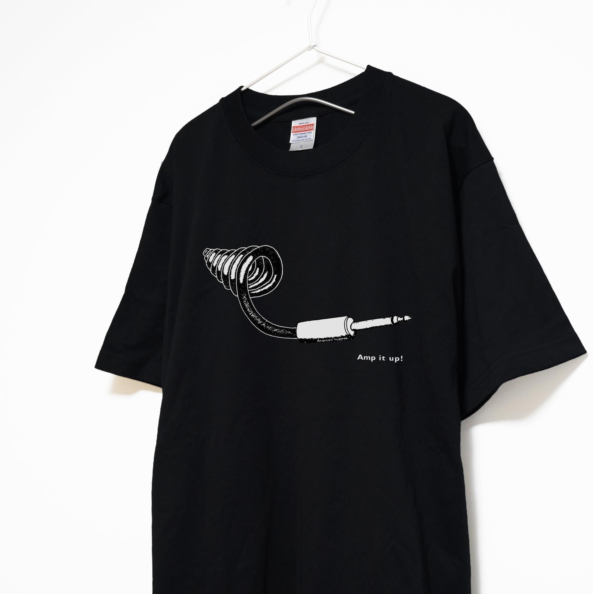 ギターシールドのイラスト音楽系Tシャツ プレミアム生地【ホワイト】やや厚め生地 半袖クルーネック1枚目の画像