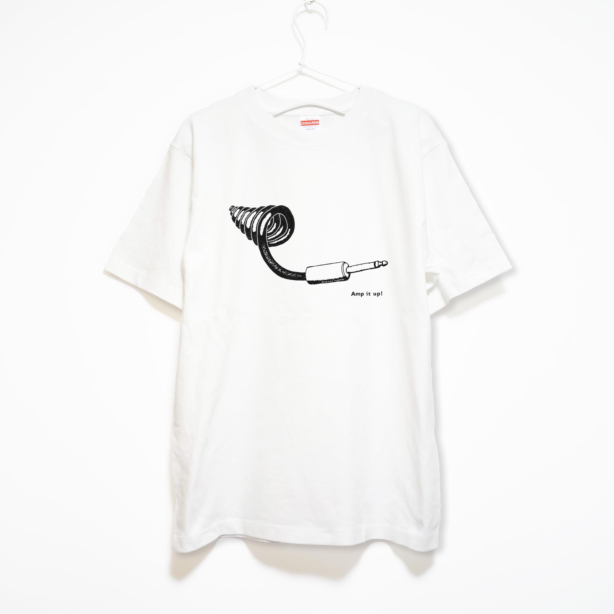 ギターシールドのイラスト音楽系Tシャツ プレミアム生地【ホワイト】やや厚め生地 半袖クルーネック1枚目の画像