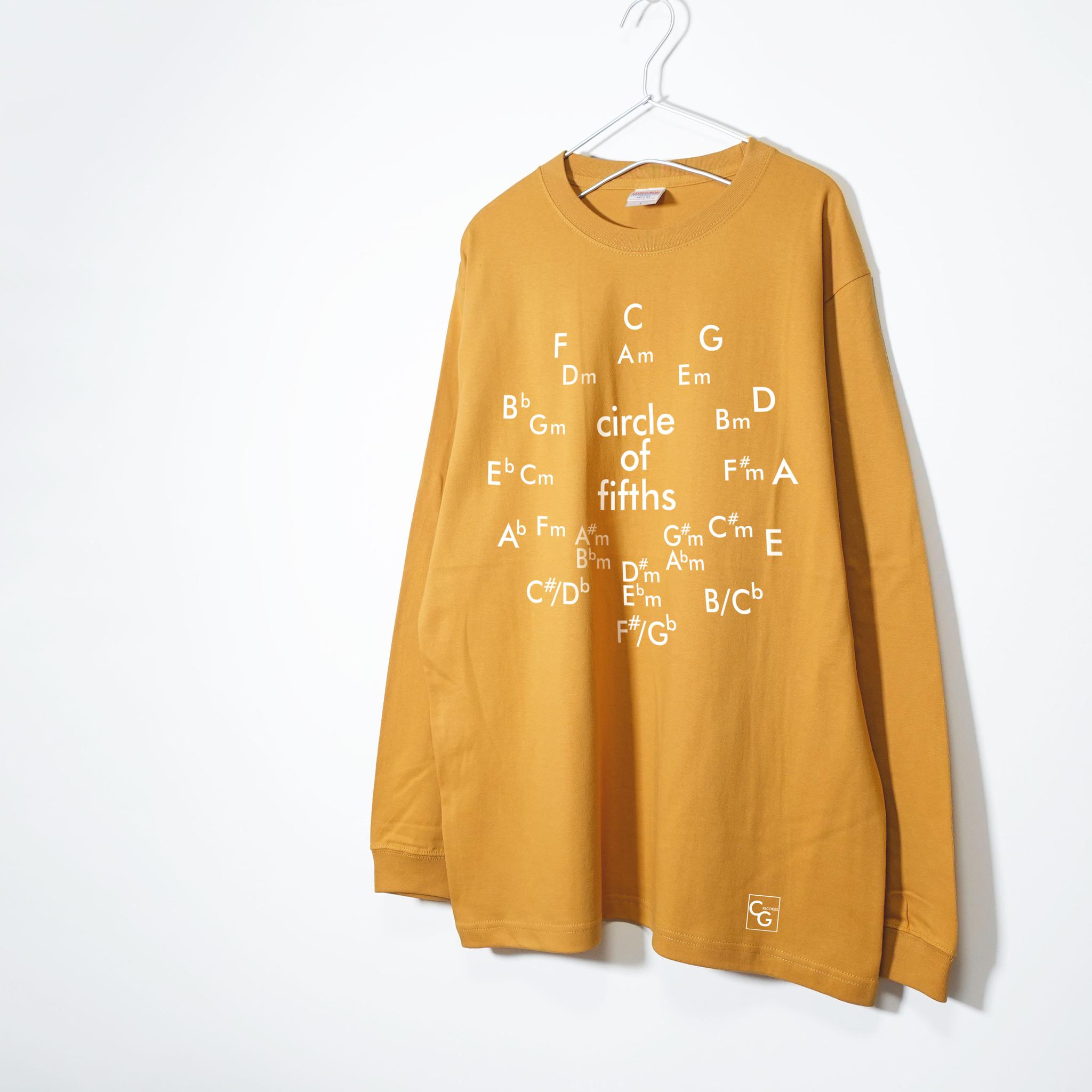 ※期間限定※ 音楽理論系ロンT サークル・オブ・フィフス 【ヘイジ―イエロー】 長袖クルーネック リブ袖 ビッグサイズ有1枚目の画像